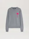 Palm Angels Knit Sweater With Palm Tree Motif In 0832 Grey Melange - Fuchsia