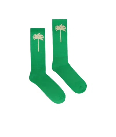 Palm Angels Palm Intarsia Knitted Socks In Green