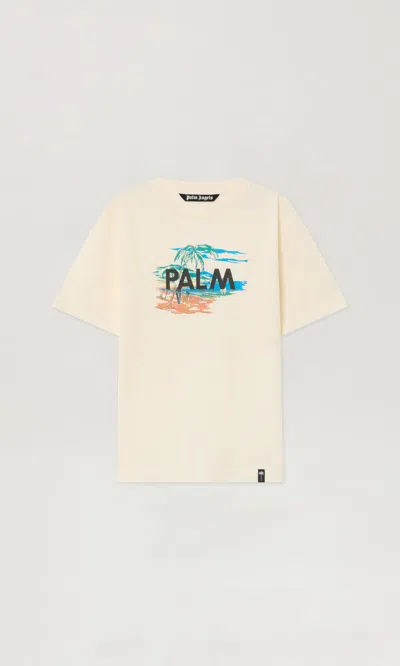 Palm Angels Palm Island Regular T-shirt In Off White - Multicolor