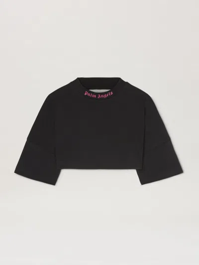 Palm Angels Curved Logo Oversize T-shirt In Black