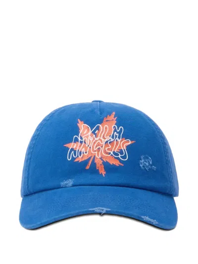 Palm Angels Palm Leaf Distressed Cap In Green