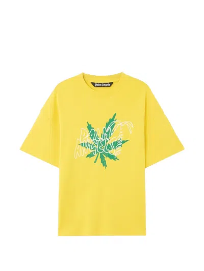 Palm Angels Palm Leaf Graphic T-shirt In Yellow