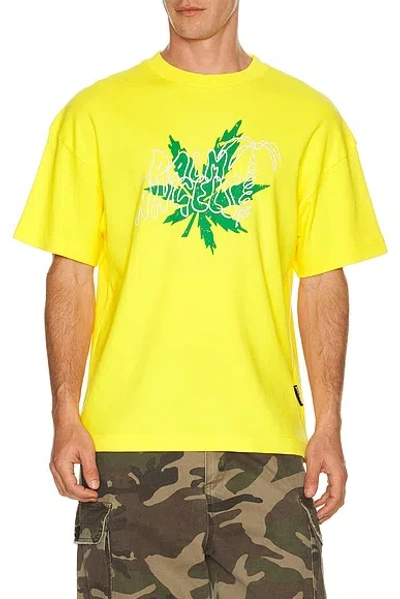 Palm Angels Palm Leaf Graphic T-shirt In Yellow