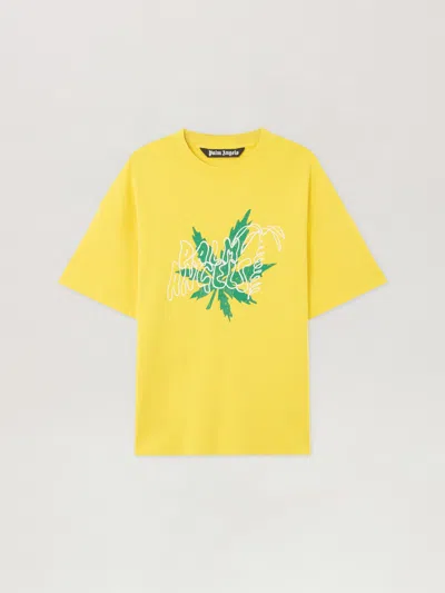 Palm Angels Palm Leaf Graphic T-shirt In Yellow