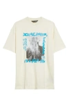 Palm Angels Oasis Graphic Printed Crewneck T-shirt In Off White Light Blue