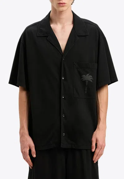Palm Angels Palm Print Bowling Shirt In Black