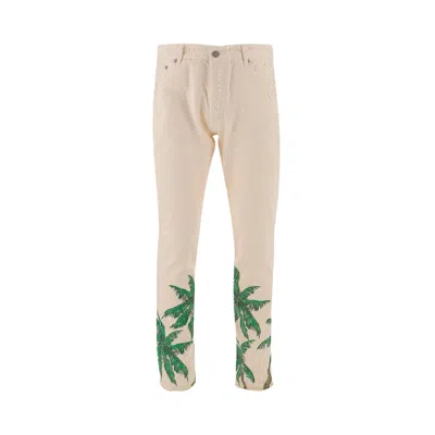 Pre-owned Palm Angels Palm Print Denim 'off White/green' | Men's Size 32