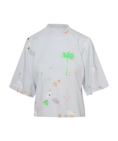 Palm Angels Palm-print Paint-splatter T-shirt In White