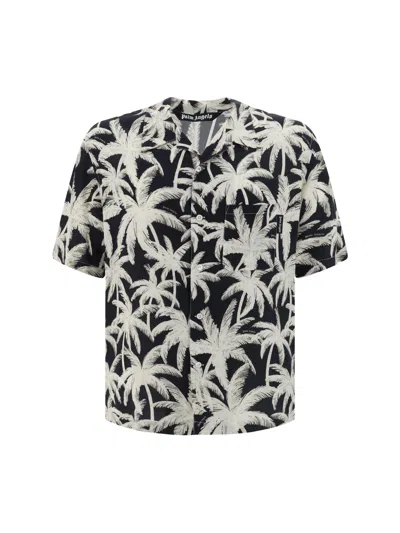 Palm Angels Palm Print Shirt In Black Off White