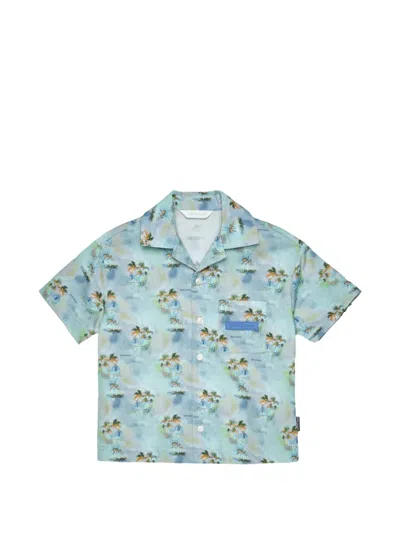 Palm Angels Kids' Palm-print Shirt In Blue