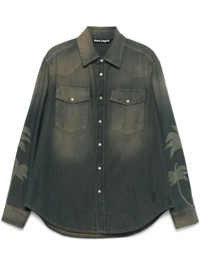 Palm Angels Palm Lasered Denim Jacket In Brown