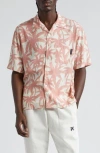 Palm Angels Bowling Shirt With Palms Motif In Off White Pink