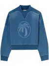 Palm Angels Oval Palm Lasered Crewneck Sweatshirt In Blue