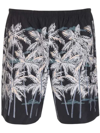Palm Angels Palm Printed Swim Shorts In Nero