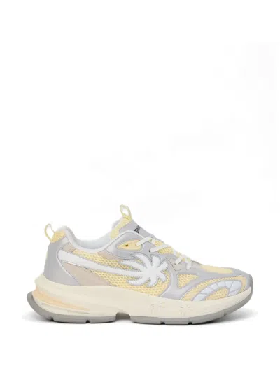 Palm Angels Palm Runner Mesh Sneakers With Leather Inserts In Neutral