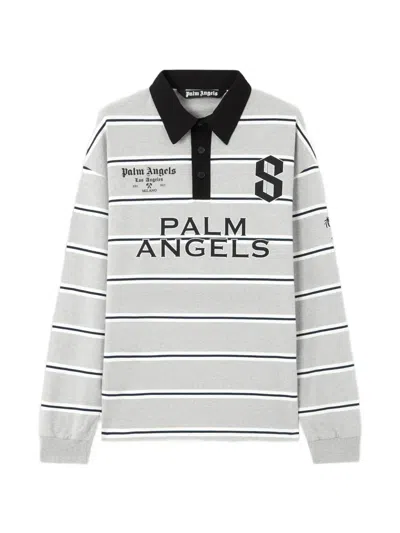 Palm Angels Palm Sport Stripes-pattern Polo Shirt In Gray