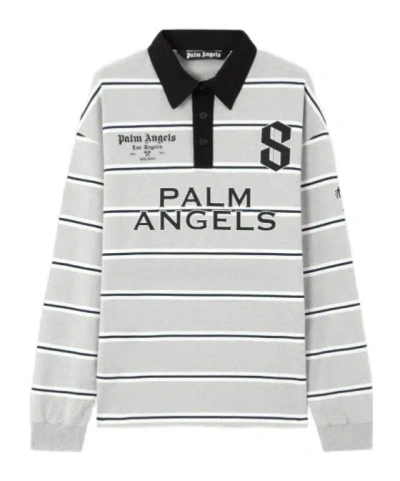 Palm Angels Palm Sport Stripes-pattern Polo Shirt In Gray