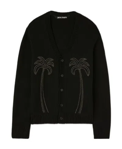 PALM ANGELS PALM ANGELS PALM-STUD EMBELLISHED V-NECK CARDIGAN