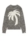 Palm Angels Palm Tree Marled Intarsia Sweater In Melange Grey