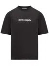 Palm Angels Blue Cotton T-shirt With Palm Print And Logo