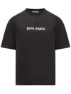 Palm Angels Blue Cotton T-shirt With Palm Print And Logo In Black