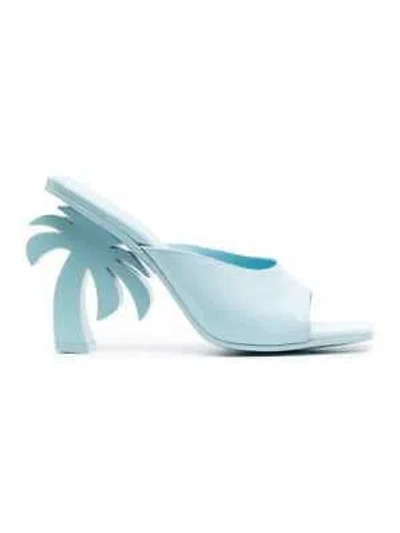 Pre-owned Palm Angels 'palm Tree' Blue Mules With Palm Tree-shaped Heel In Leather Woman