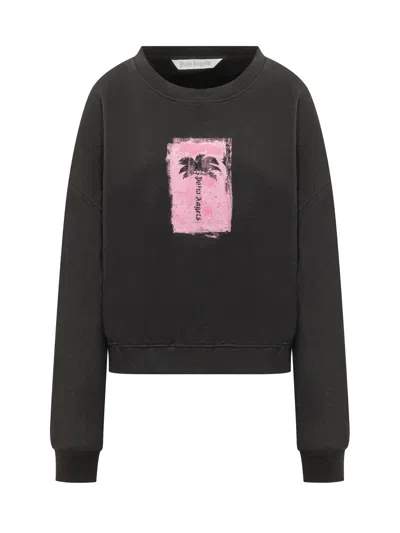 Palm Angels Palm Tree Brushed Crew Sweatshirt In Black