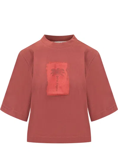 Palm Angels Palm Tree Brushed Graphic T-shirt In Brown
