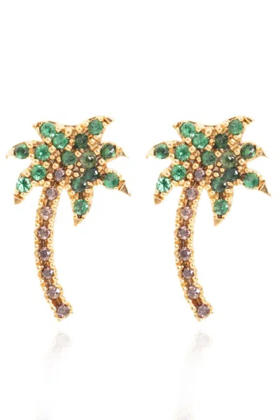 Palm Angels Palm Tree Crystal Embellishment Earrings In Gold