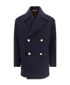 Palm Angels Embroidered Sleeve Double-breasted Coat With Gold Buttons In Black