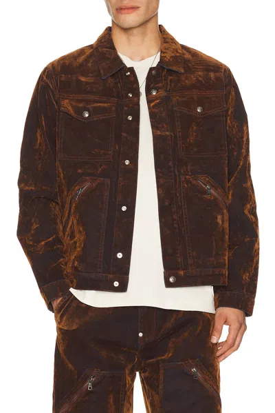Palm Angels Palm Tree Flock Denim Jacket In Tobacco