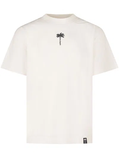 Palm Angels Palm Tree Graphic Regular T-shirt In Off White-black