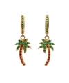 Palm Angels Hoop Earrings With Rhinestones And Palm Shaped Pendant In Yellow