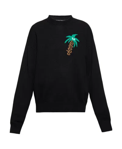 Palm Angels Palm Tree Intarsia Crewneck Jumper In Black