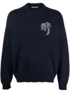 Palm Angels Embroidered Palm Sweater Black White In Blue