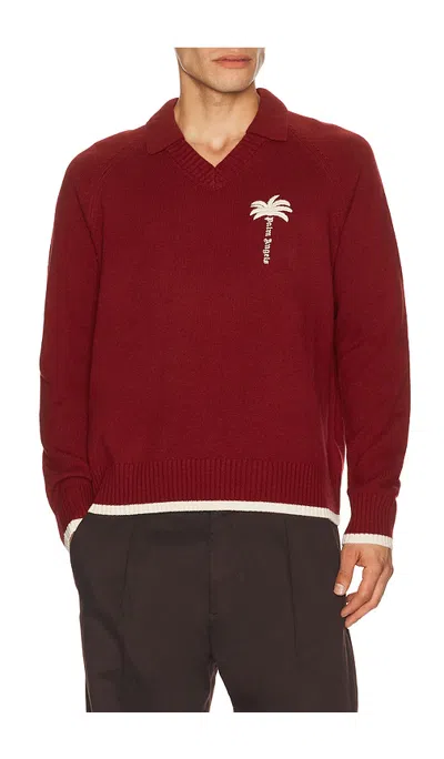 Palm Angels Palm Tree Knit Loose V Neck Polo In Multi