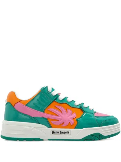 Palm Angels Palm Tree Leather Sneakers In Green