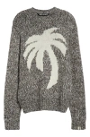 Palm Angels Palm Tree Marled Intarsia Sweater In Melange Grey Off White
