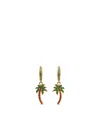 Palm Angels Hoop Earrings With Rhinestones And Palm Shaped Pendant