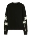 Palm Angels Black Sweater With Palms Motifs In Cotton And Wool Blend Man In Black