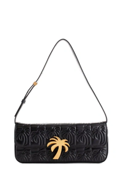 Palm Angels Palm Tree Plaque Foldover Top Shoulder Bag In Black