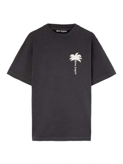 Palm Angels Palm Tree-print Cotton T-shirt In Grey