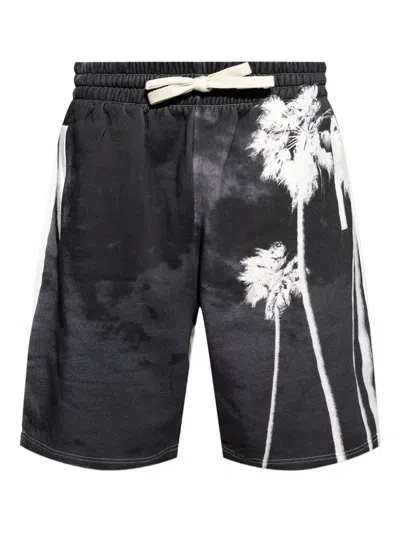 Palm Angels Palm-tree Print Drawstring Shorts In Black