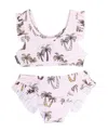 Palm Angels Palm-tree Print Ruffled Bikini Set In White
