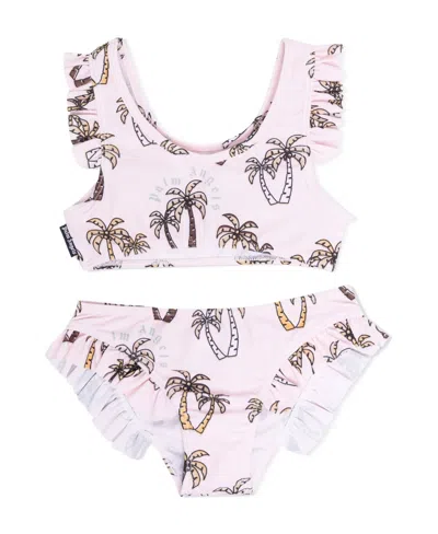 Palm Angels Palm-tree Print Ruffled Bikini Set In White