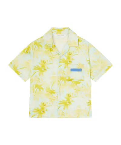 Palm Angels Kids' Palm Tree Print Shirt In White