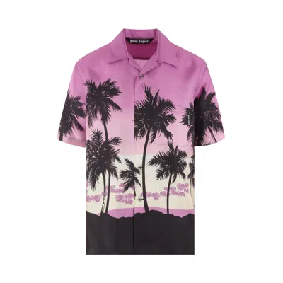 Pre-owned Palm Angels Palm Tree Print Silk Shirt 'purple/black' | Men's Size 48