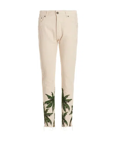 Palm Angels Palm Tree-print Straight-leg Jeans In Nude