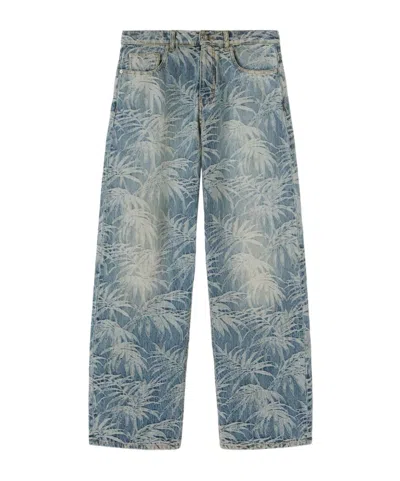 Palm Angels Palm Tree Printed Loose Fit Jeans In Gray