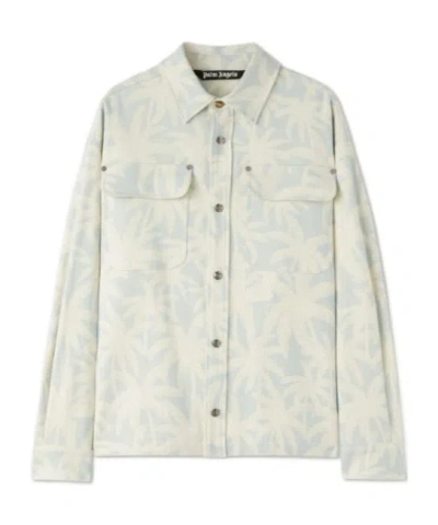 Palm Angels Palm Tree Printed Overshirt In White